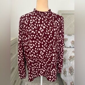 SHEIN Maroon and White Abstract Print Blouse